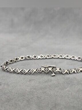14k  Tennis Bracelet Solid  White Gold 7" With Diamond Accents
